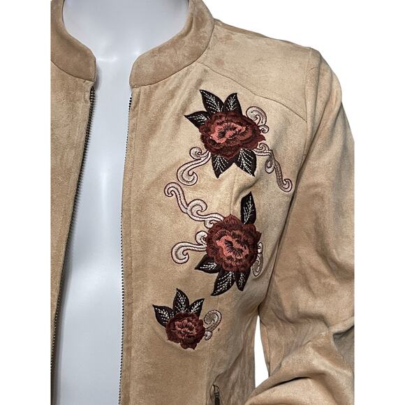 Shyanne Women's Floral Embroidered Faux Suede in Tan Jacket Size XS NEW - Picture 10 of 11